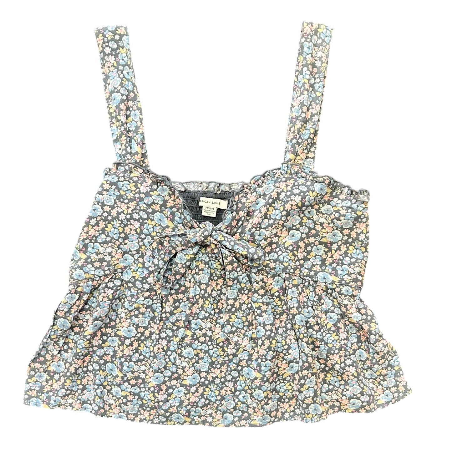 AMERICAN EAGLE GRAY FLORAL SMOCKED BLOUSE 100 MEDIUM