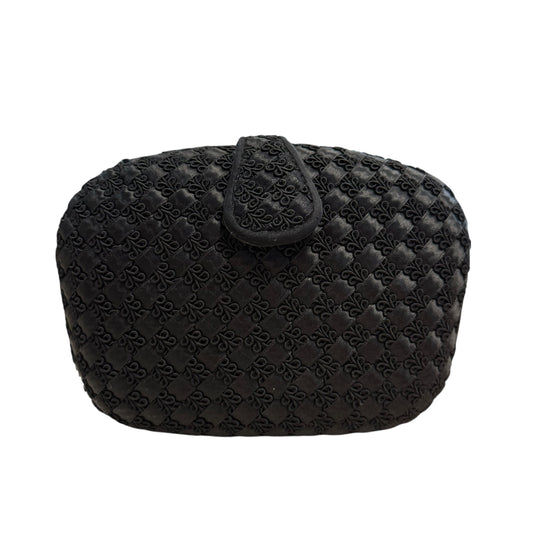 BLACK EVENING CLUTCH PURSE EMBROIDERED OVERLAY 249