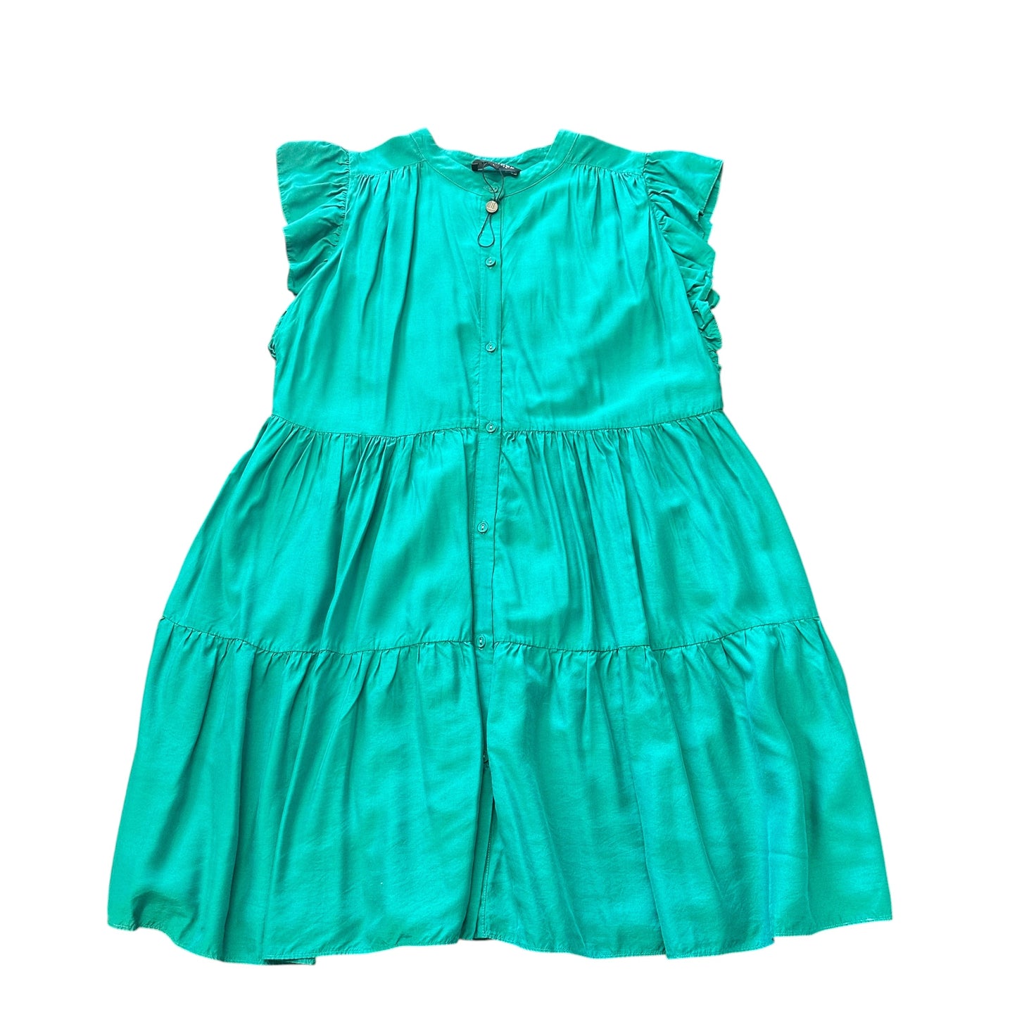 LUCCHESE BOOTMAKER TEAL SILK TIERED DRESS 62 LARGE
