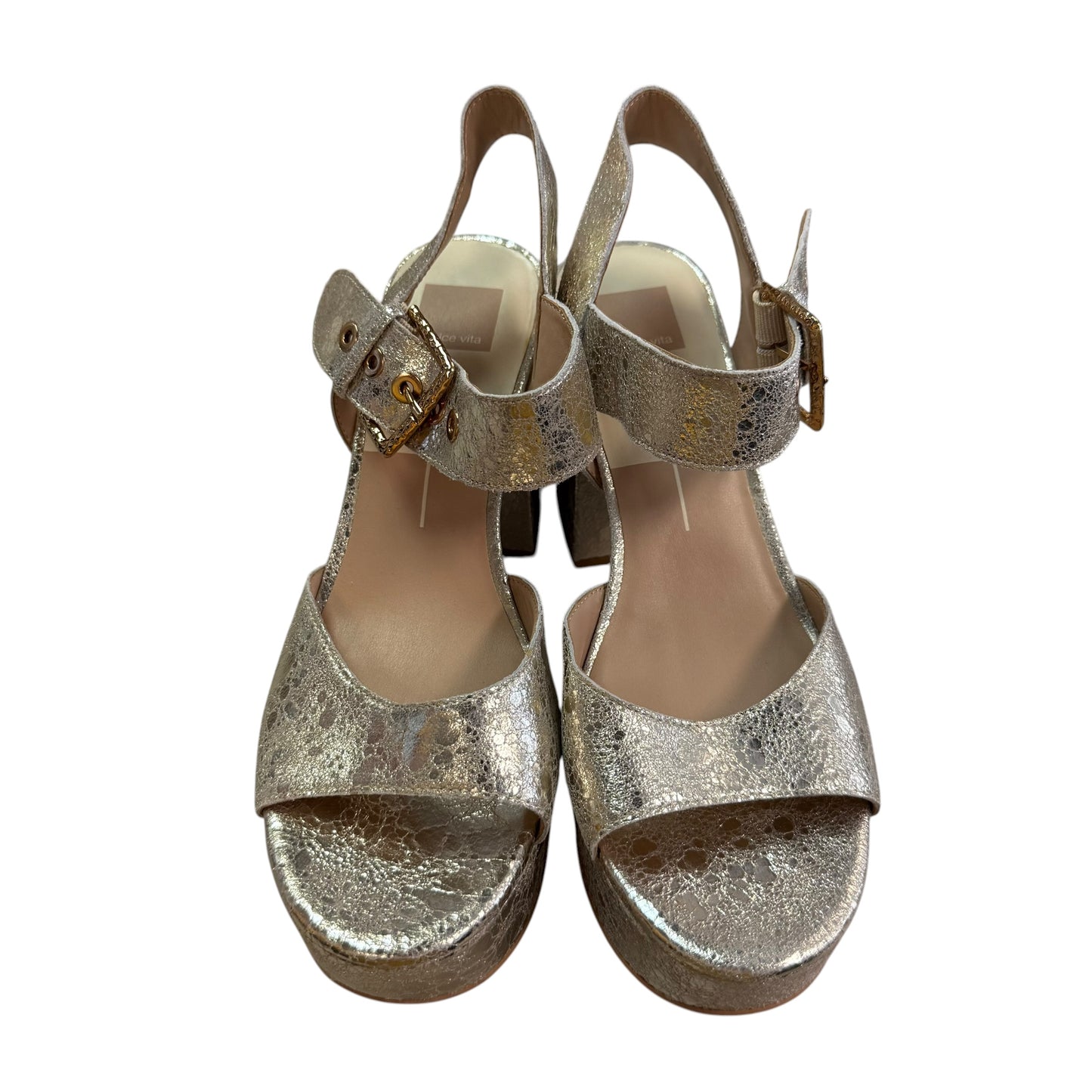 DOLCE VITA GOLD PLATFORM LEATHER SANDALS HEELS 123 SZ 10