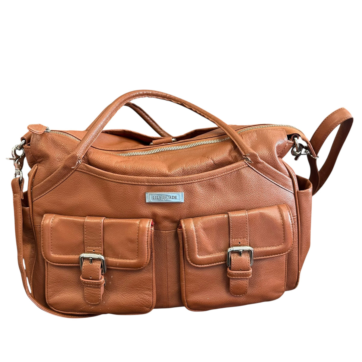 LILY JADE ELIZABETH COVERTIBLE DIAPER BAG BROWN LEATHER *AS IS