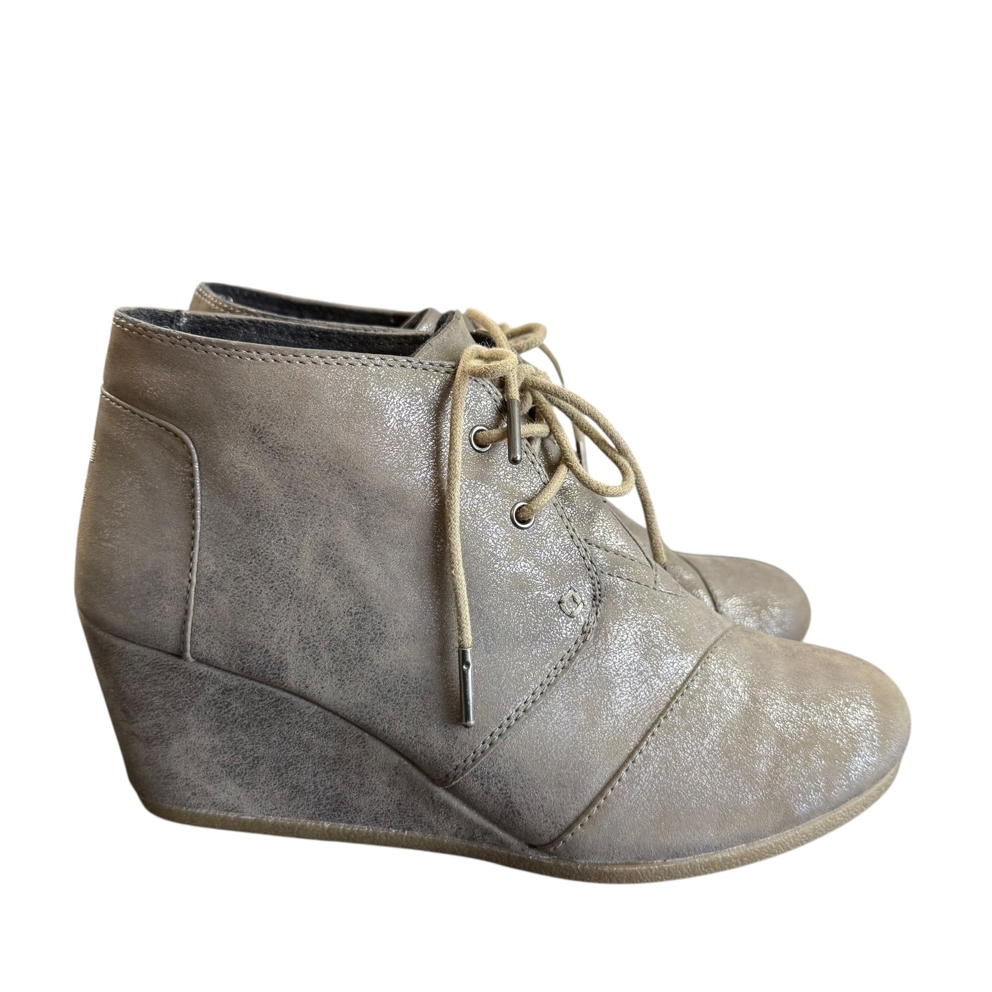 TOMS SILVER WEDGE ANKLE BOOTIES 38 SZ 9.5