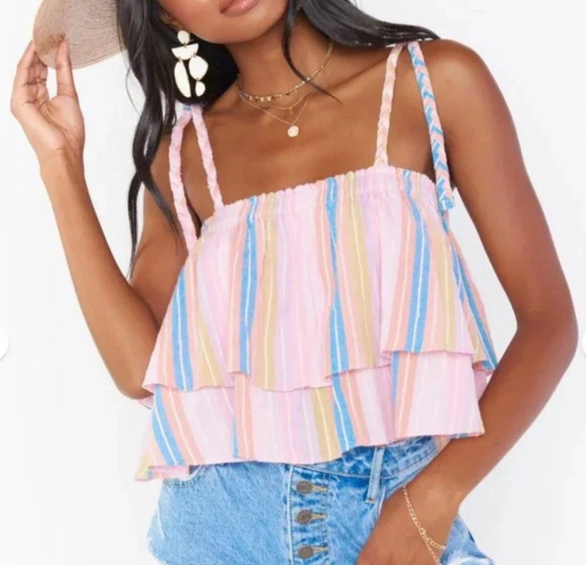 SHOW ME YOUR MUMU RUFFLE TOP PASTEL STRIPED 122 MEDIUM