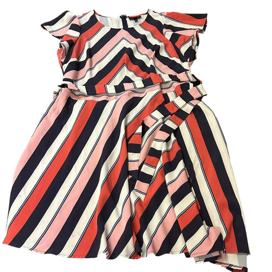 LANE BRYANT NAVY WHITE PINK STRIPED FIT FLARE DRESS 100 SZ 24