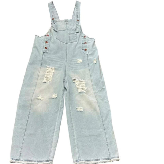 BLUE JEAN DENIM OVERALLS WIDE LEG CROPPED 100 SMALL