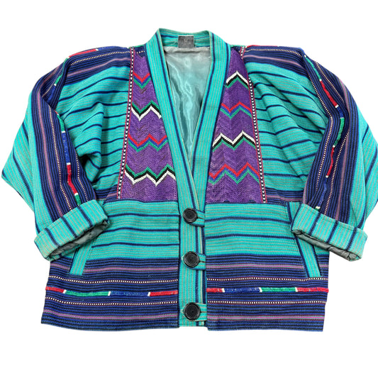 GUATEMALEN VINTAGE HANDMADE JACKET STRIPED EMBROIDERED 100 MEDIUM
