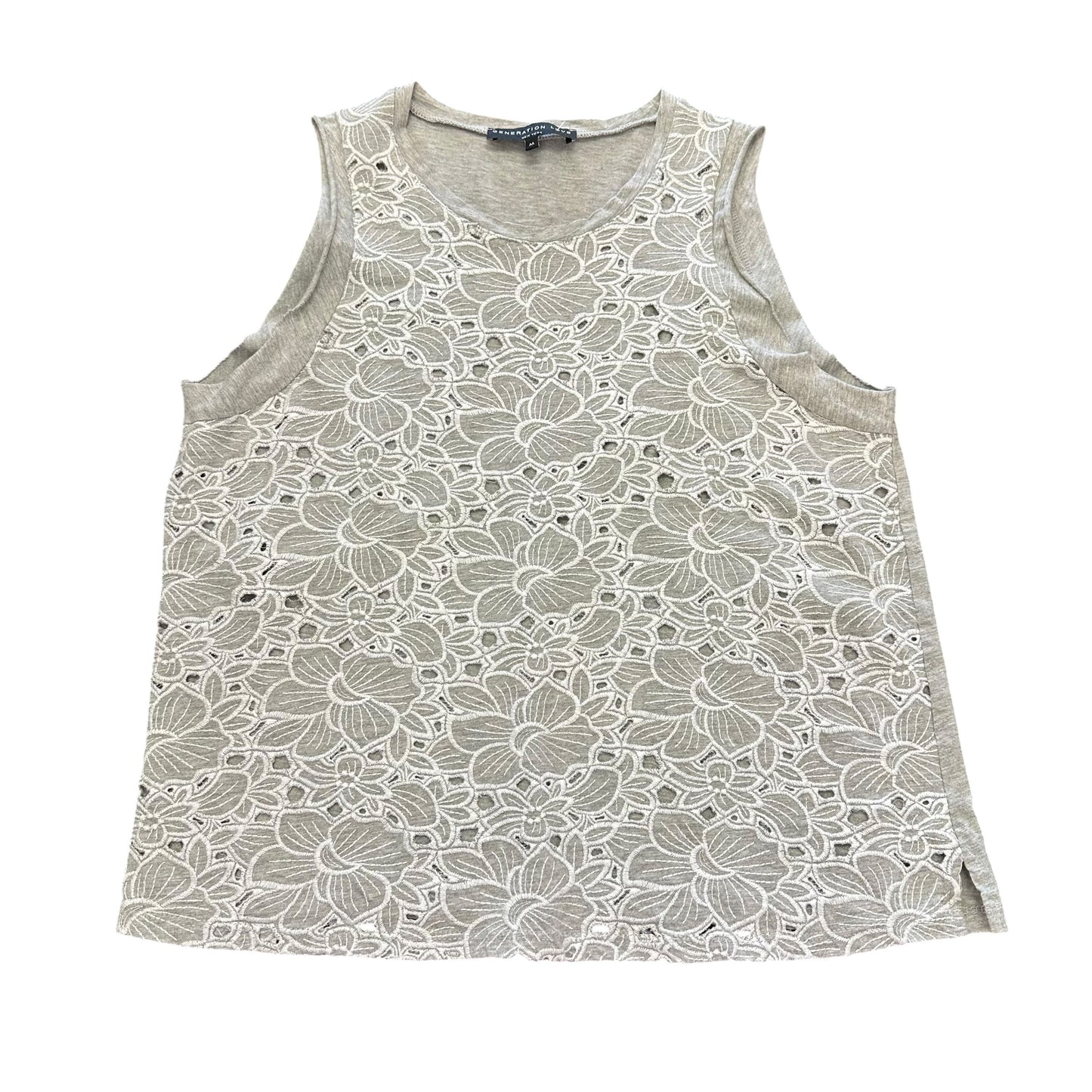 GENERATION LOVE GRAY EMBROIDERED FLORAL TANK TOP 251 MEDIUM