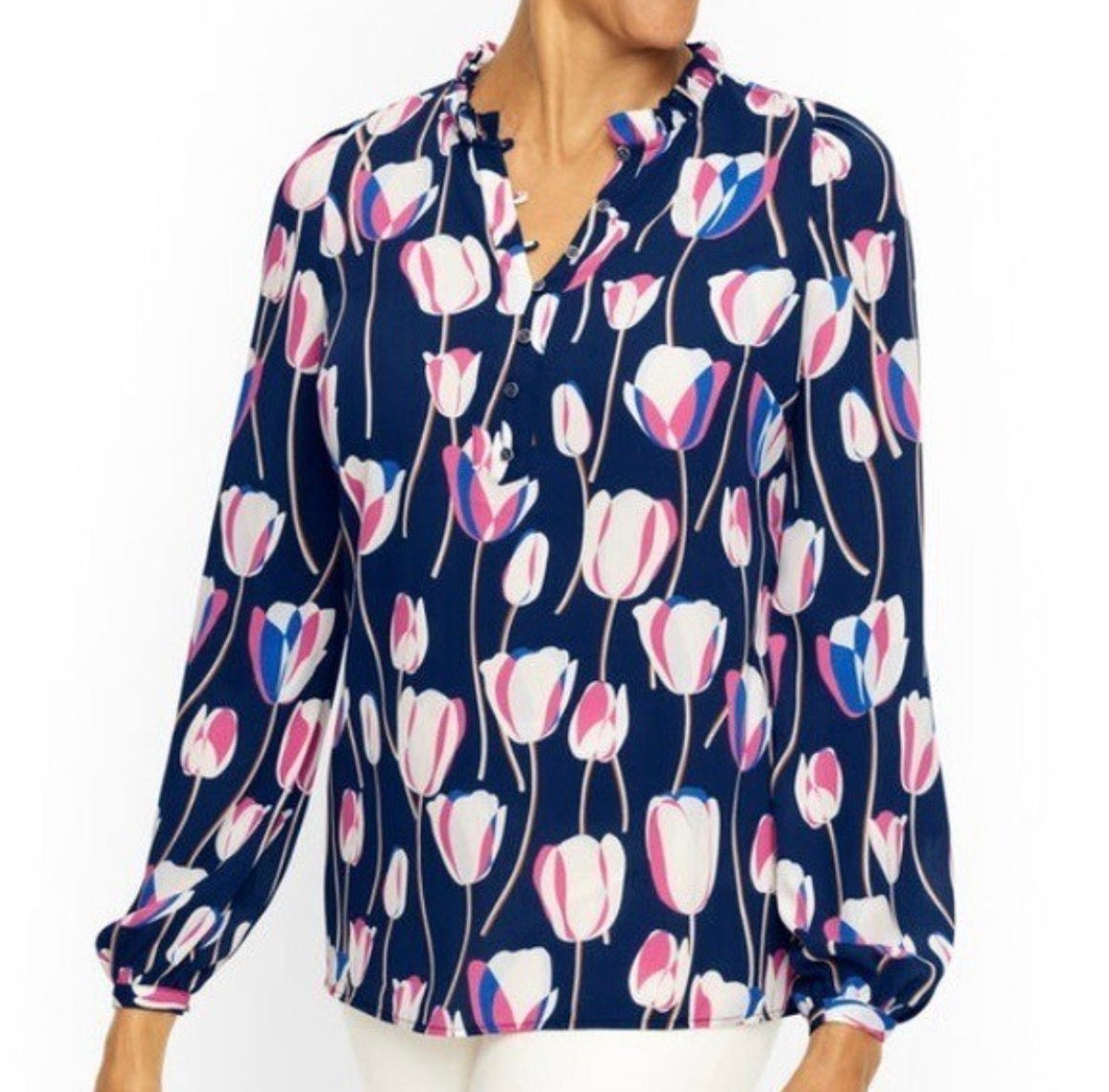 TALBOTS NAVY TULIP BLOUSE 100 3XL