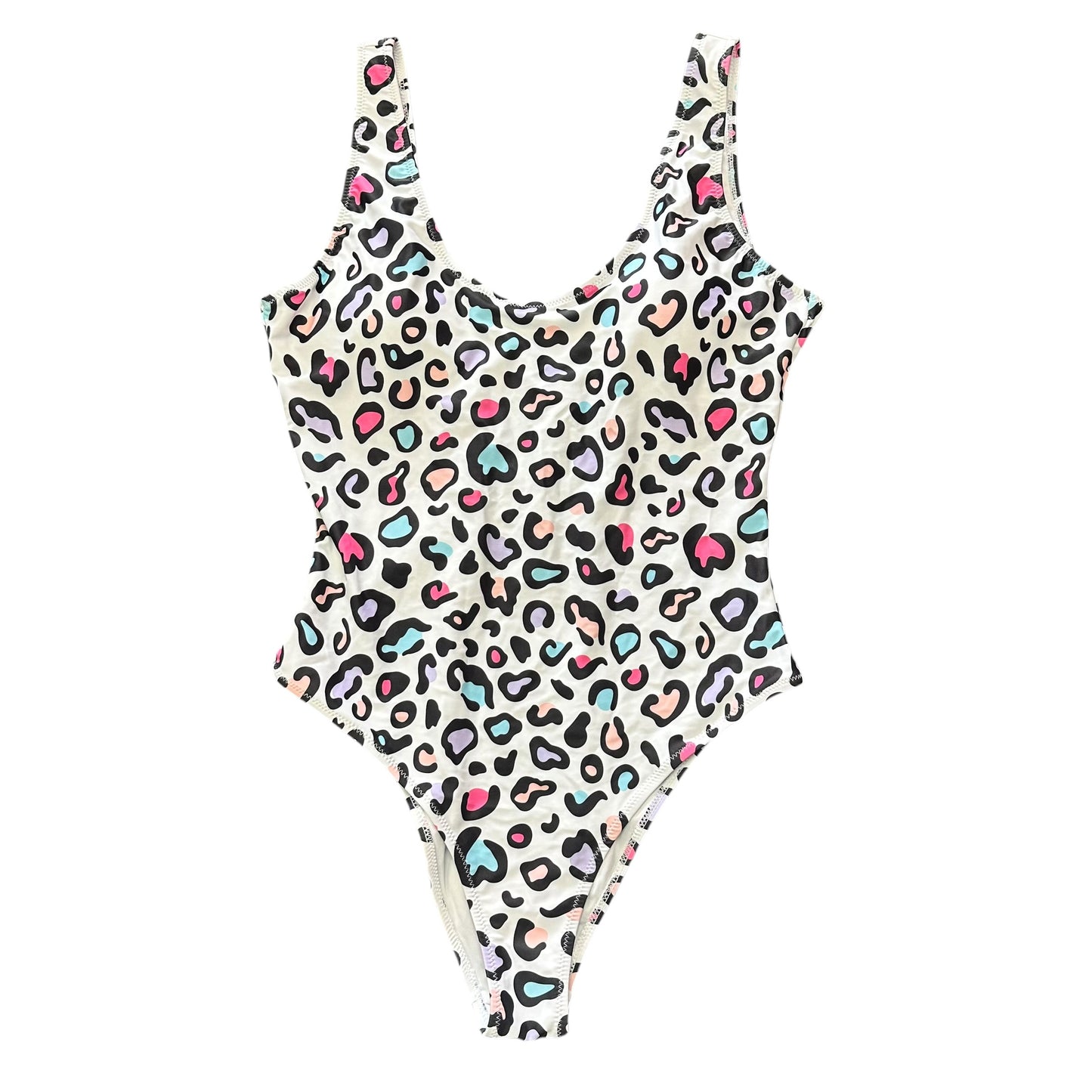 WHITE COLORFUL ANIMAL PRINT ONE PC SWIMSUIT 239 LARGE