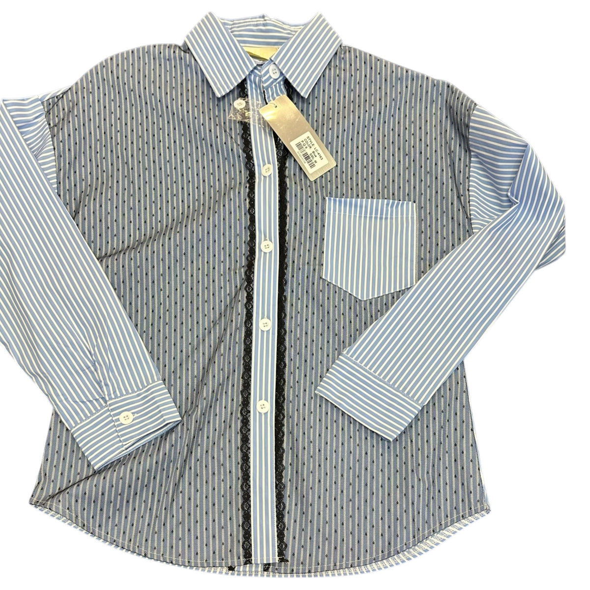 LC LIZETTE COLLECTION BLUE WHITE STRIPED BUTTON UP BLOUSE NWT 289 MEDIUM