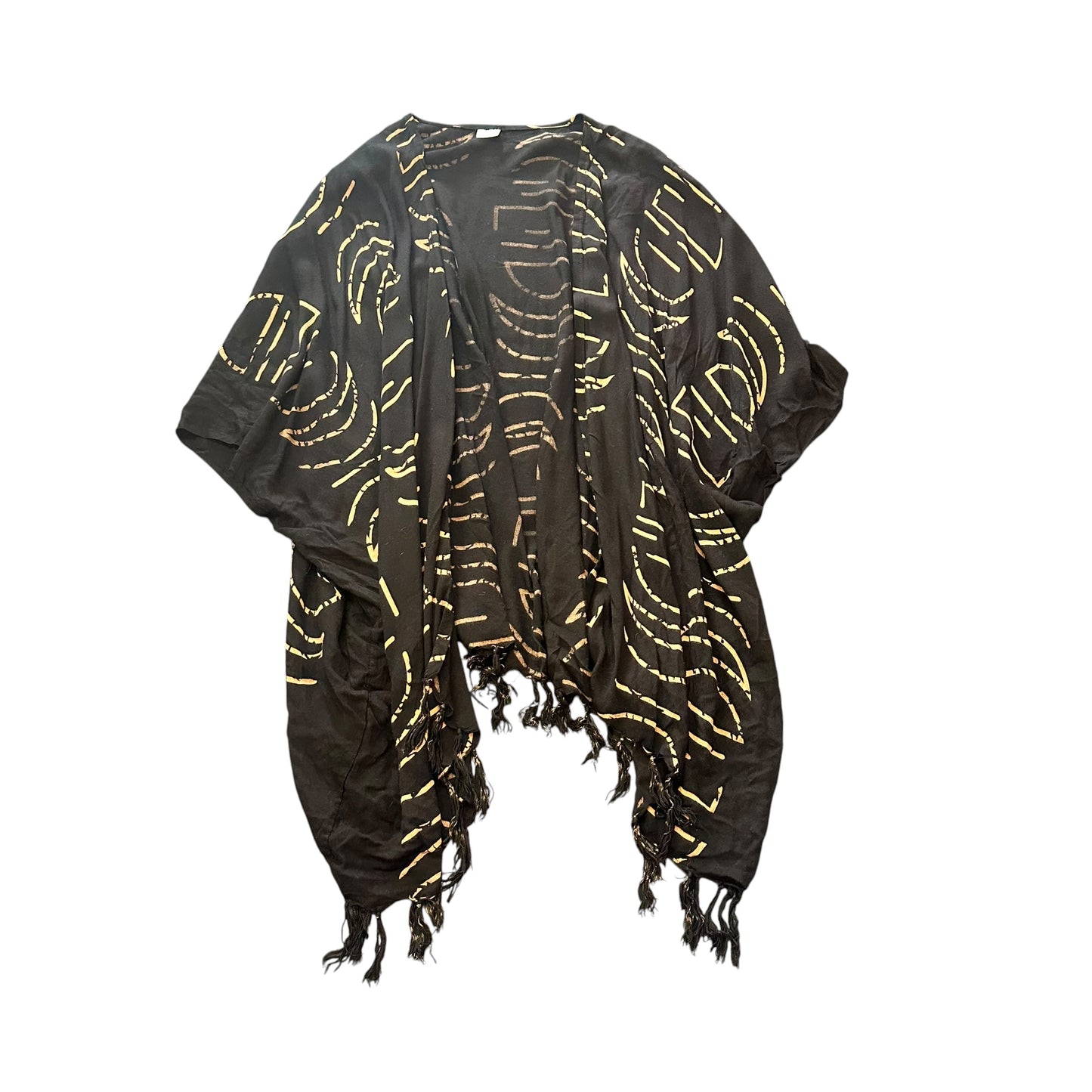 BLACK TAN KIMONO FRINGE 226 ONE SIZE