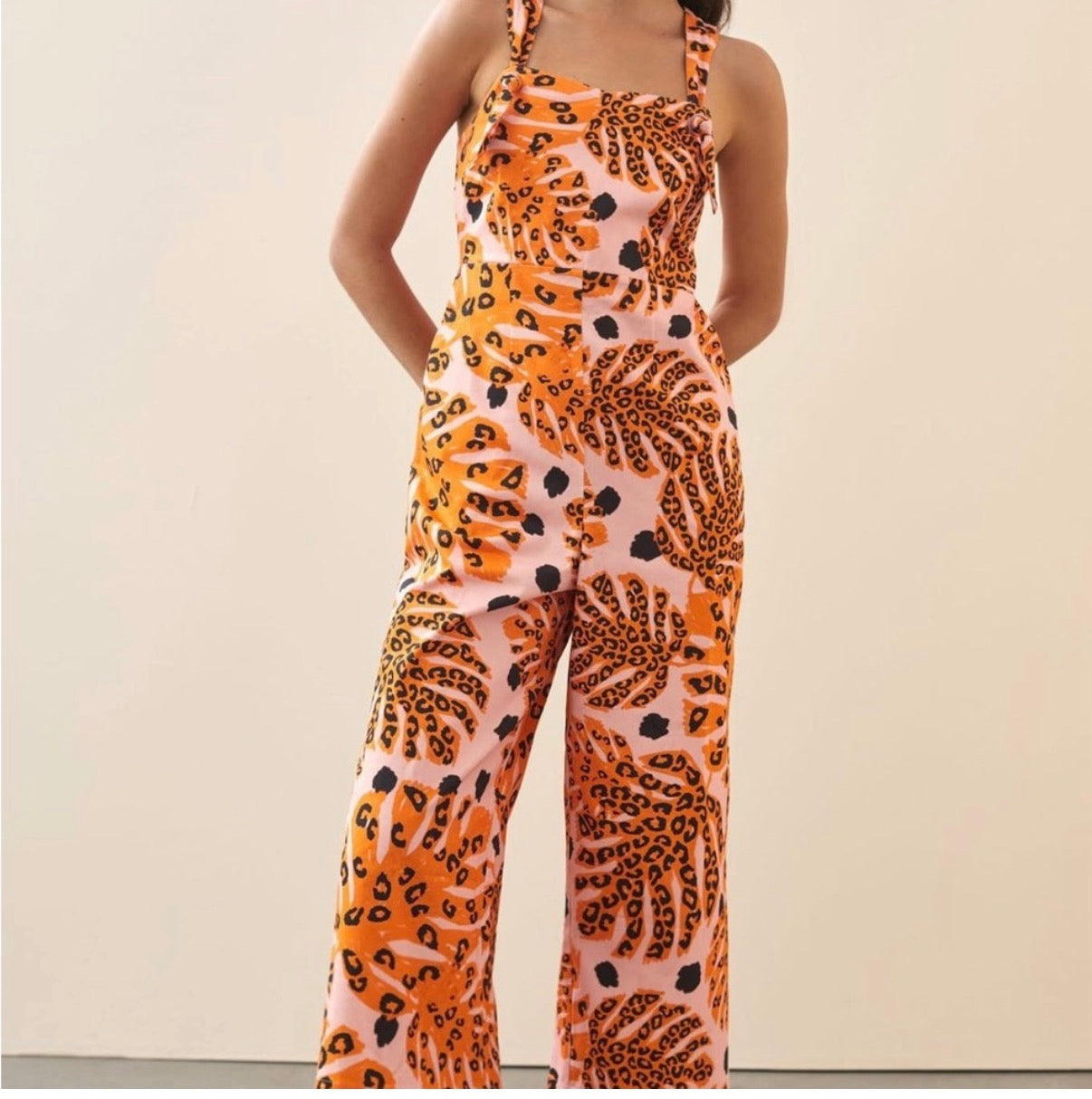 FARM RIO LEOPARD MUSHROOM JUMPSUIT  SMALL