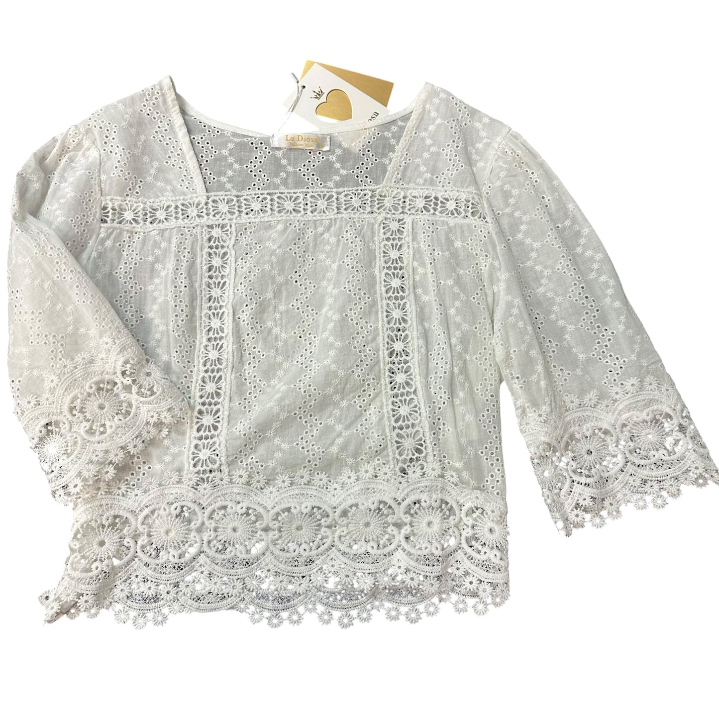 LA DIOSA WHITE EYELET BLOUSE NWT 263 MEDIUM