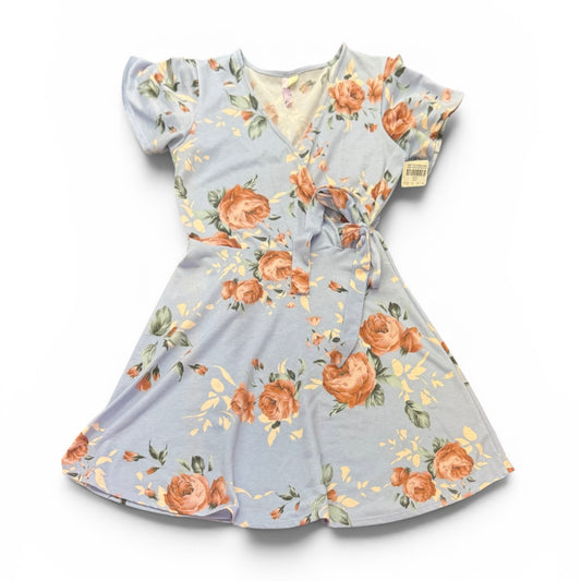 ALYA BLUE FLORAL FAUX WRAP DRESS 164 LARGE