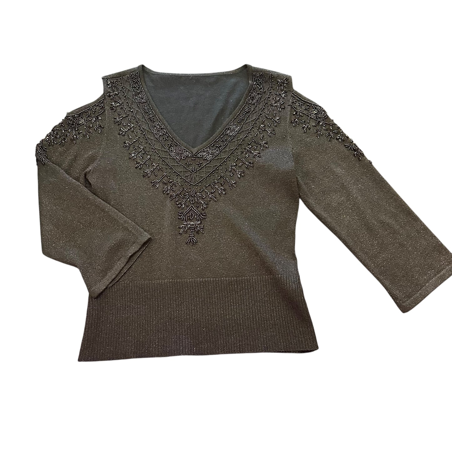 BLACK METALLIC COLD SHOULDER EMBELLISHED BLOUSE 100 MEDIUM