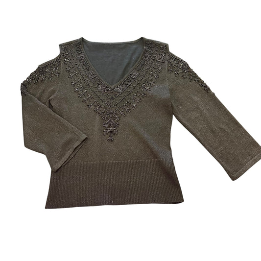 BLACK METALLIC COLD SHOULDER EMBELLISHED BLOUSE 100 MEDIUM