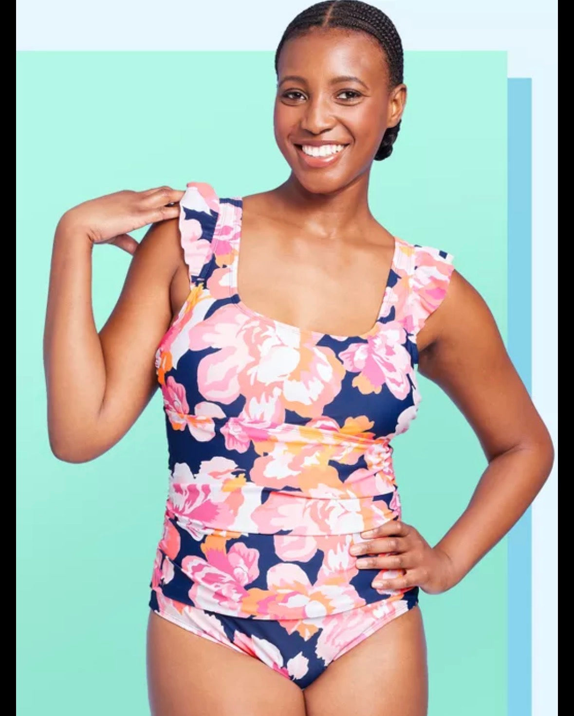 KONA SOL NAVY FLORAL FULL COVERAGE SWIMSUIT 58 SZ 16