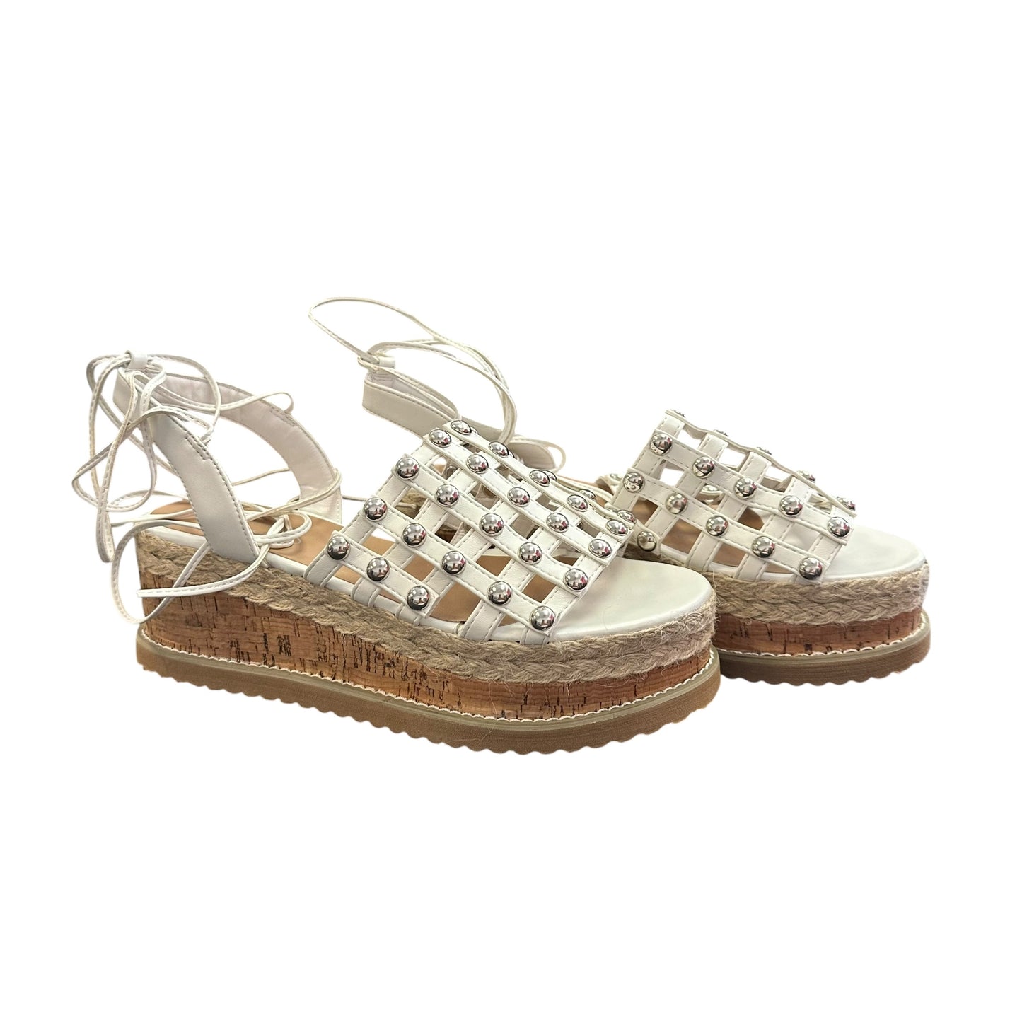 WHITE CAGED CORK PLATFORM SANDALS 276 SZ 7