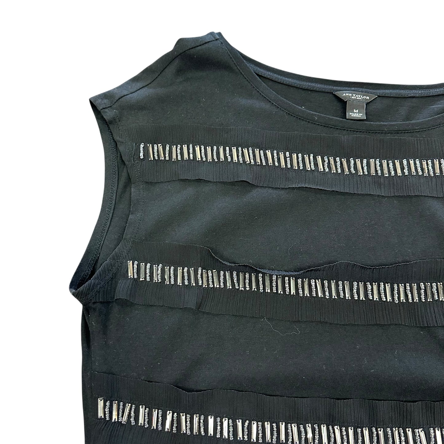 ANN TAYLOR BLACK EMBELLISHED BLOUSE 216 MEDIUM