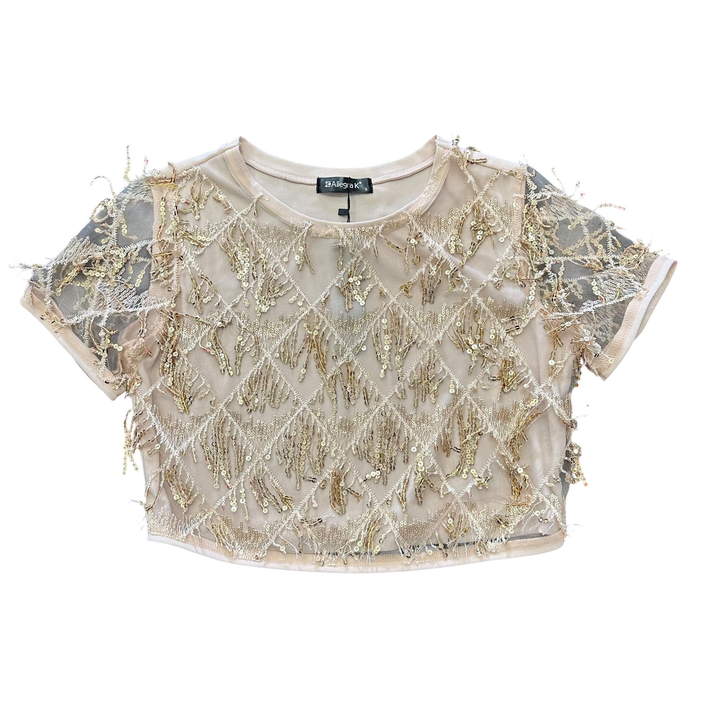 ALLEGRA K GOLD TASSEL SEQUINS BLOUSE NWT 275 SMALL