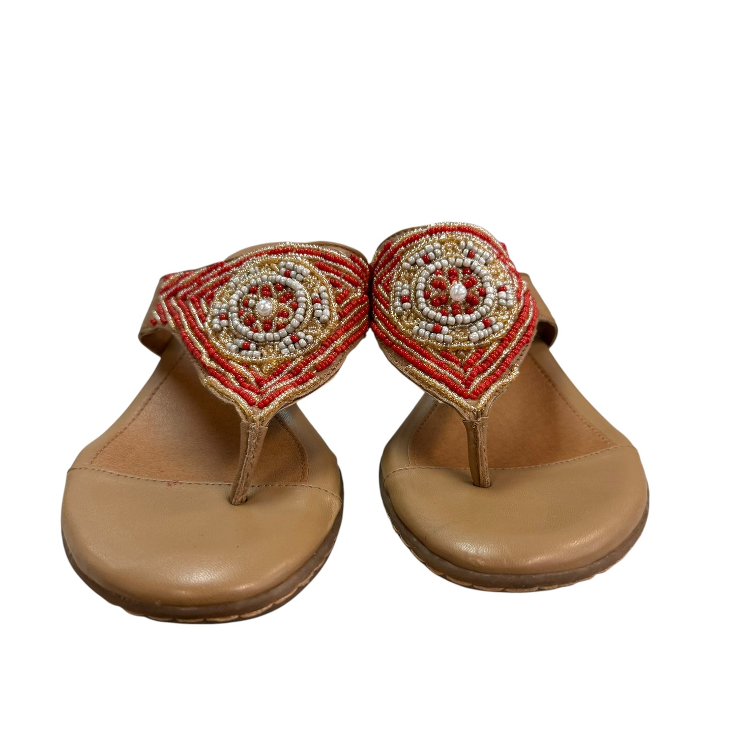 EUROSOFT BY SOFT TAN ORANGE BEADED WEDGE SANDALS 100 SZ 9.5