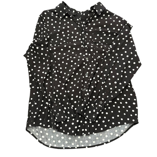 CHICOS BLACK WHITE BUTTON UP POLKA DOT BLOUSE 100 SZ 12/14 LARGE