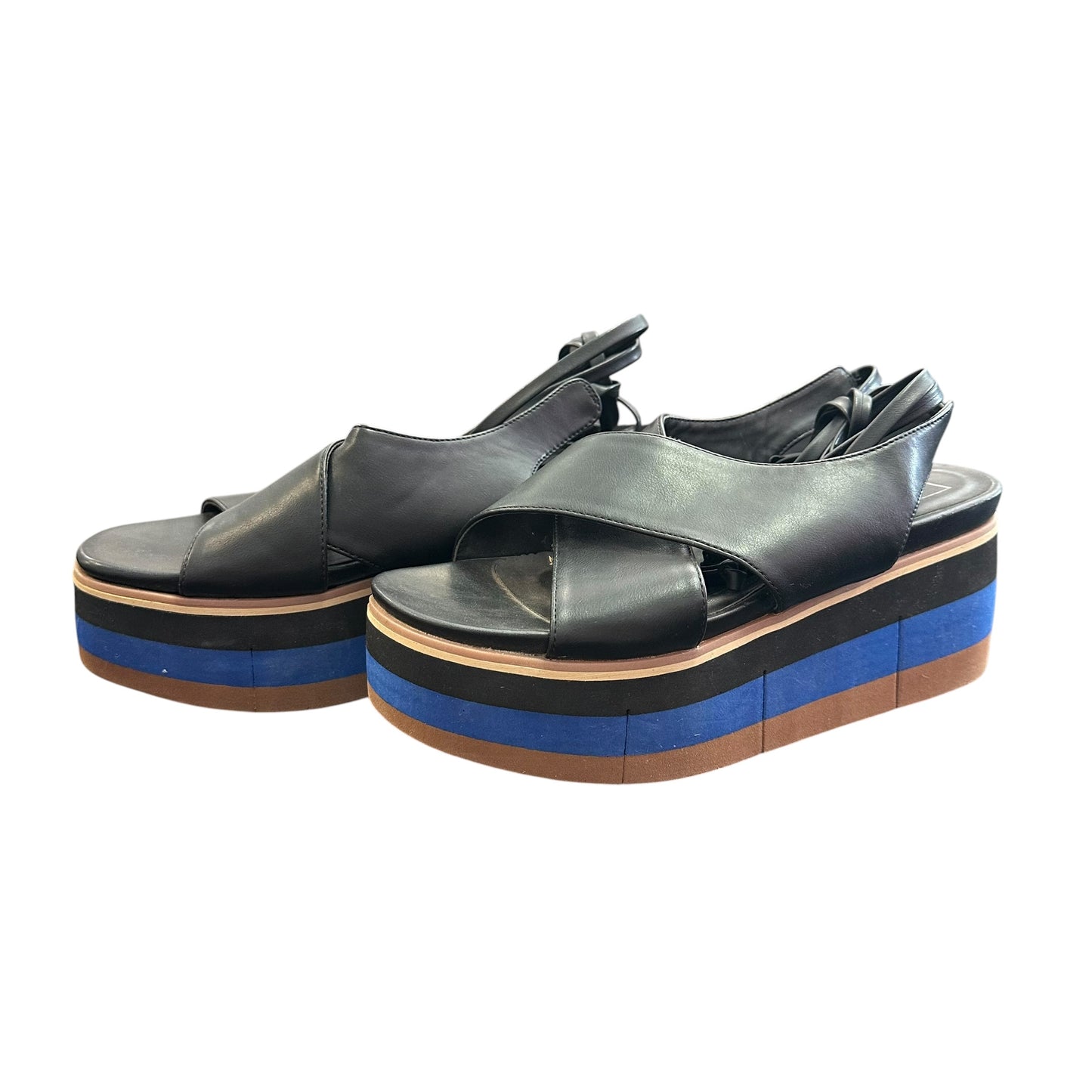 SHU SHOP BLACK BLUE PLAFORM SANDALS LACE UP 100 SZ 9