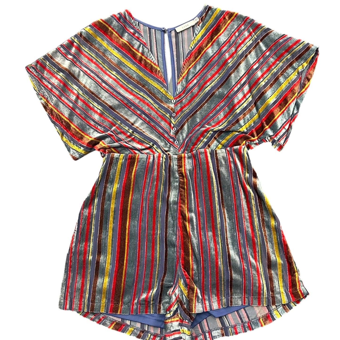 LUSH BLUE STRIPED VELOUR ROMPER 170 SMALL