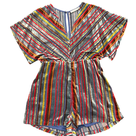 LUSH BLUE STRIPED VELOUR ROMPER 170 SMALL