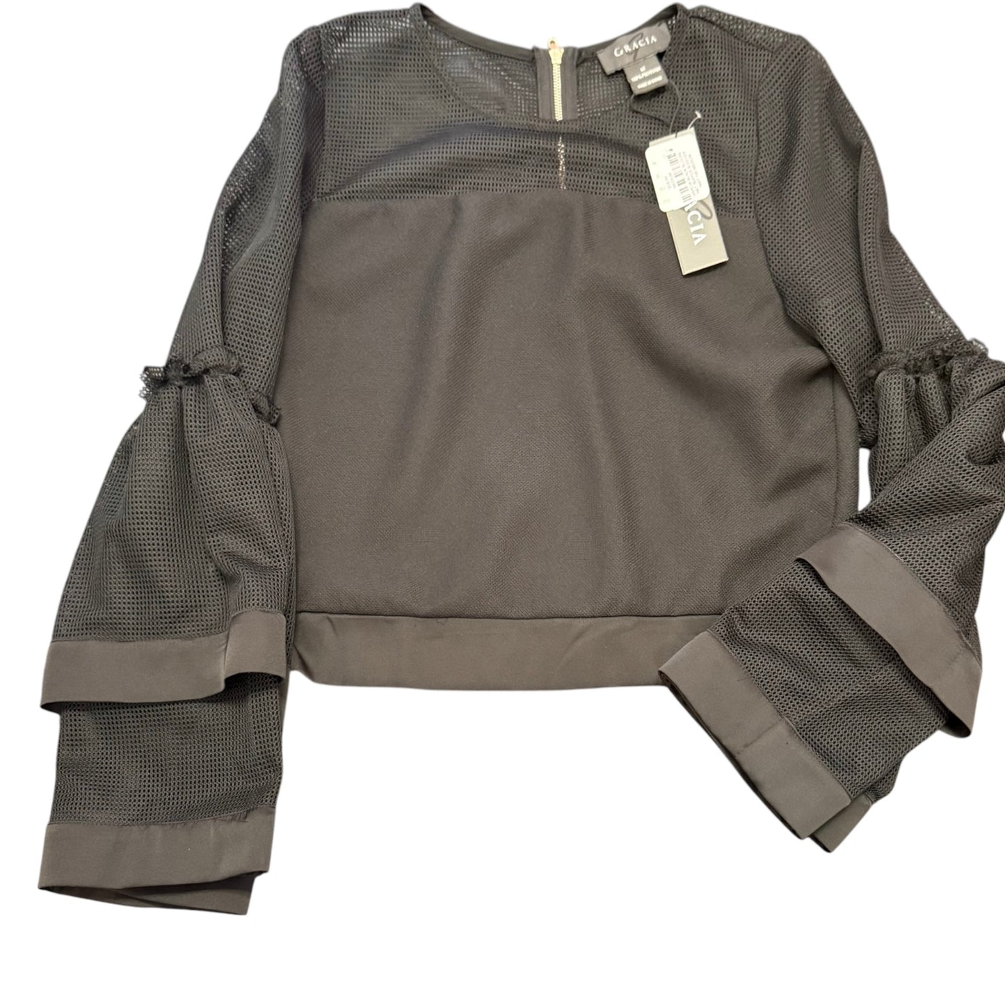 GARCIA BLACK BLOUSE NET RUFFLE SLEEVES NWT 100 MEDIUM