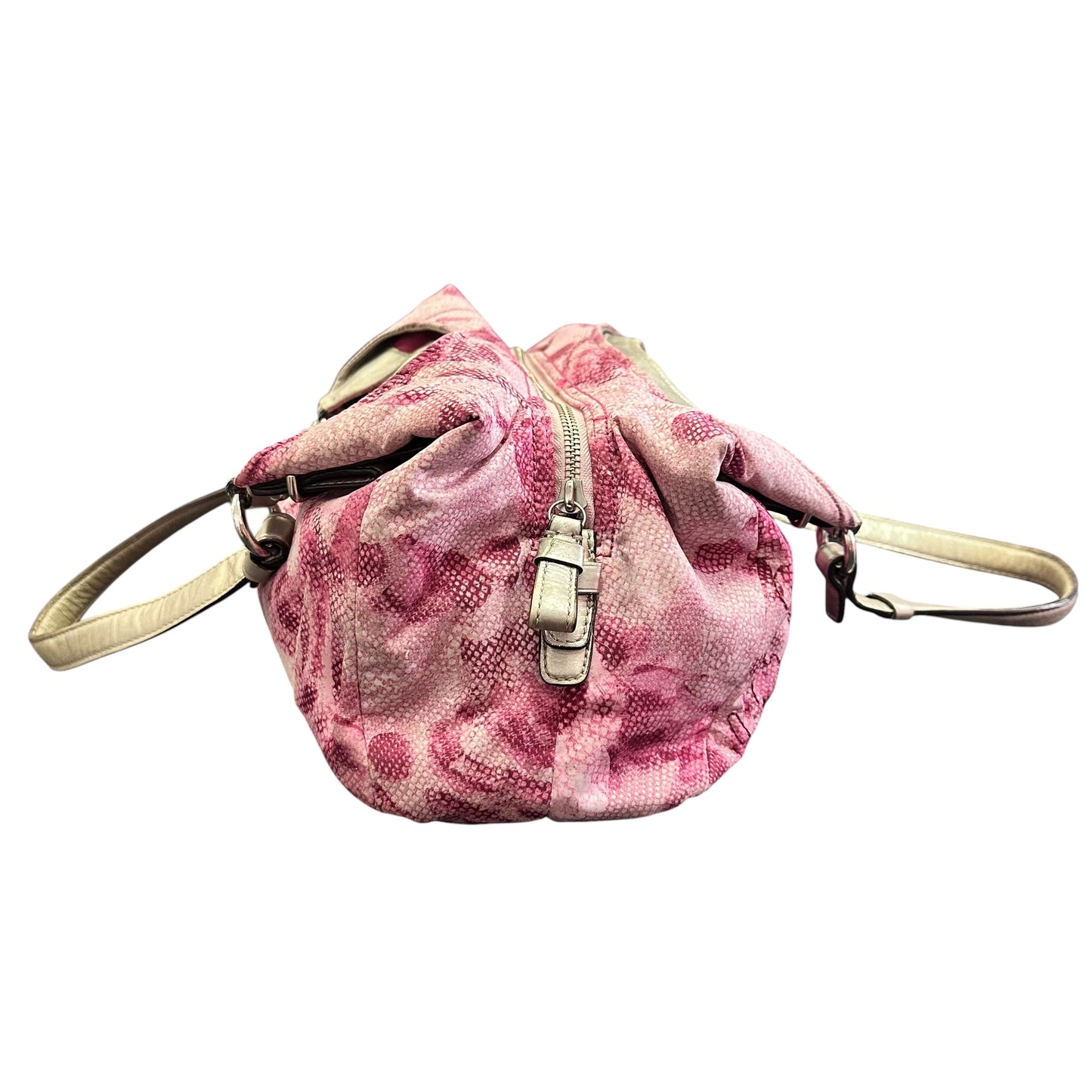 COACH MADISON MAGGIE SHOULDER BAG PINK FLORAL SILVER LEATHER 258 GUC