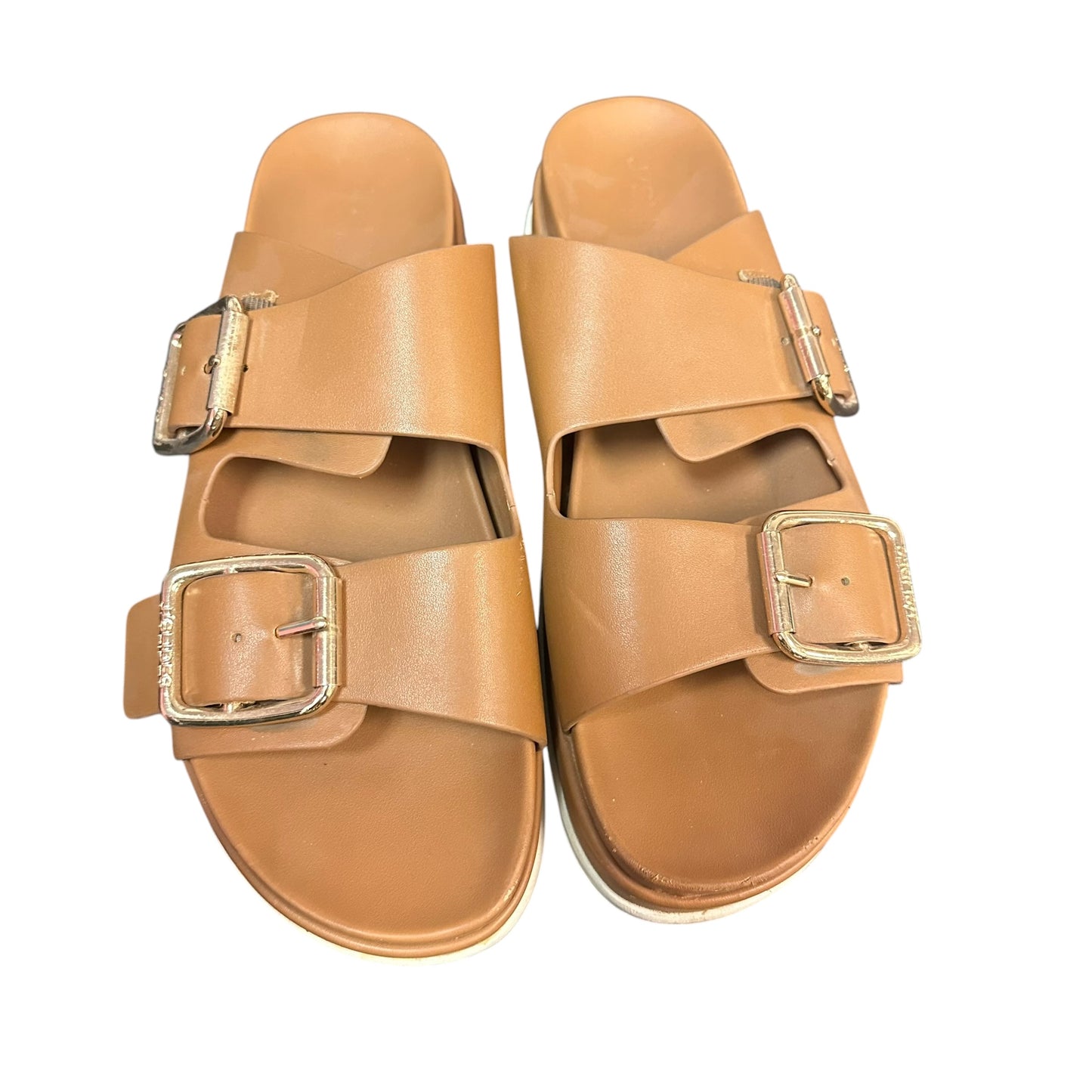 J SLIDES BROWN WHITE PLATFORM SANDALS 279 SZ 10