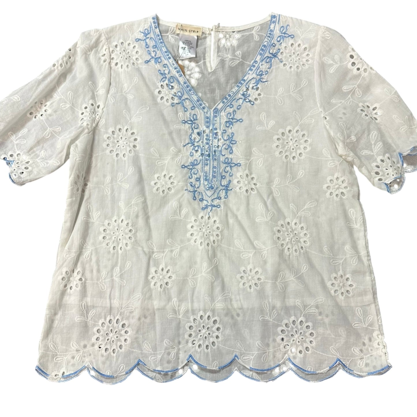 MAINSTRIP WHITE EYELET SCALLOP HEM BLOUSE NWT 171 MEDIUM