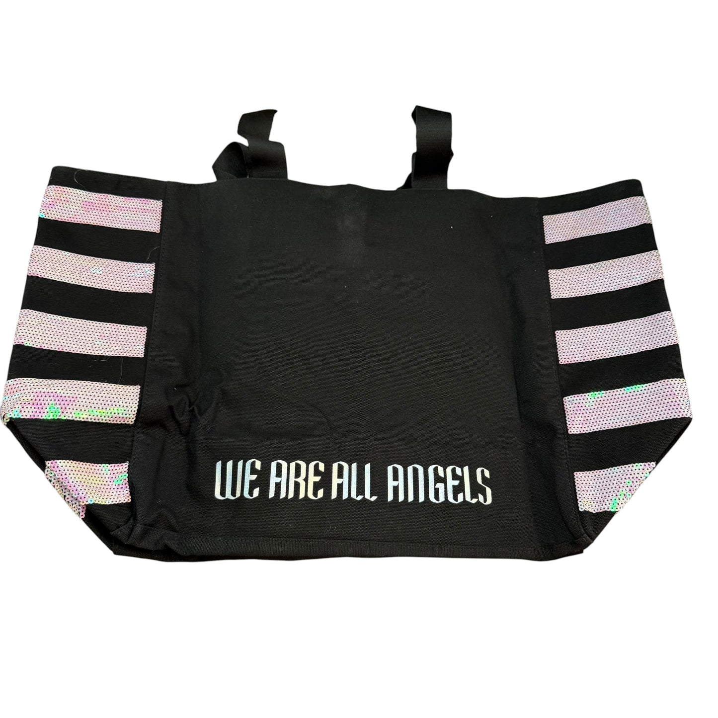 VICTORIA SECRET BLACK CANVAS LARGE TOTE SEQUINS NWT 263 OS