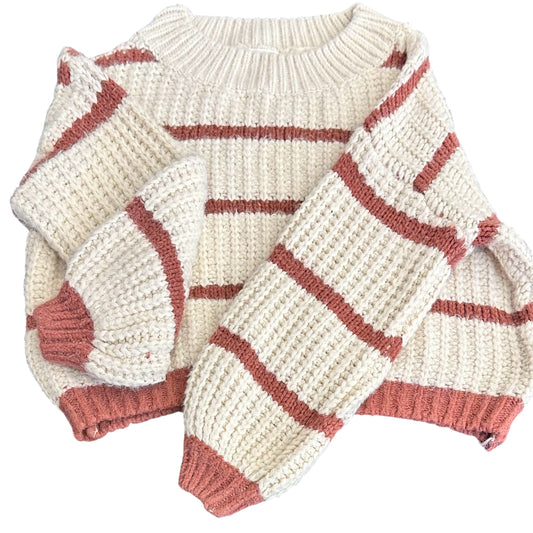 CARLY JEAN BEIGE MAUVE STRIPED CHUNKY KNIT SWEATER 100 M/L