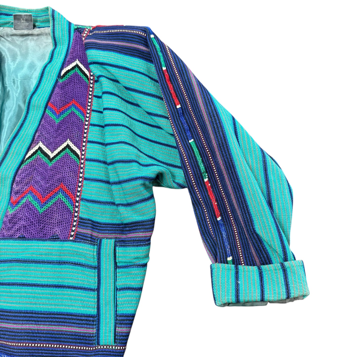 GUATEMALEN VINTAGE HANDMADE JACKET STRIPED EMBROIDERED 100 MEDIUM