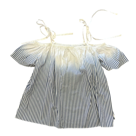 MILLY NAVY WHITE STRIPED BLOUSE COLD SHOULDER 249 SMALL