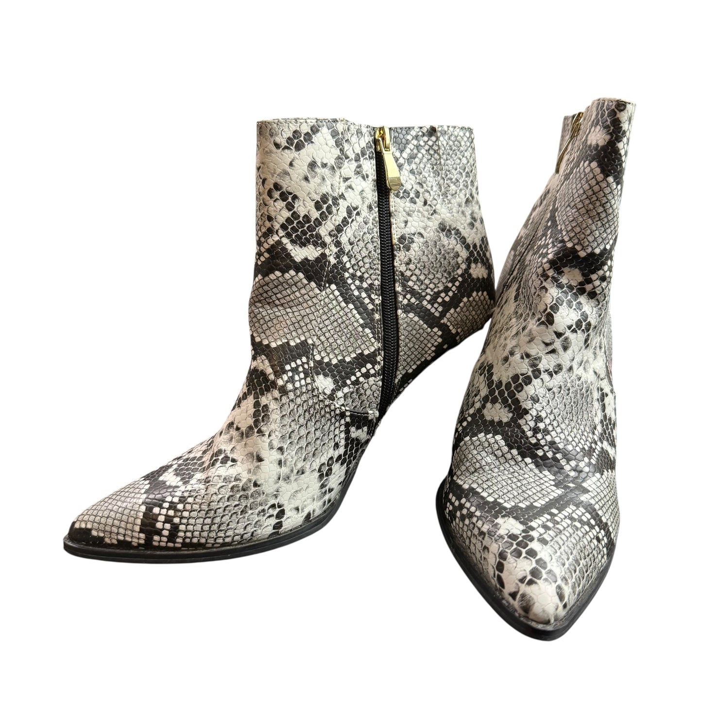 MISBEHAVE BLACK WHITE SNAKE PRINT ANKLE BOOTIES 100 SZ 10