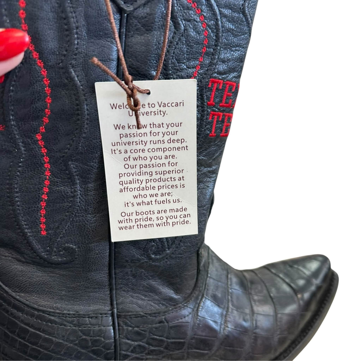 VACCARI UNIVERSITY TEXAS TECH COWBOY BOOTS BLACK RED LEATHER MENS SZ 10