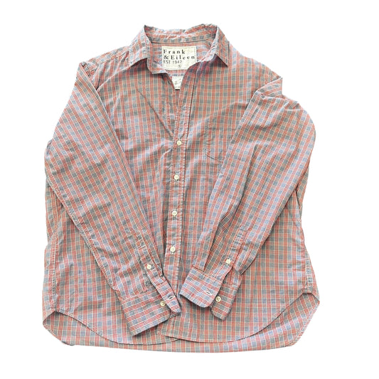 FRANK & EILEEN RED BLUE PLAID BUTTON UP BLOUSE 100 SMALL