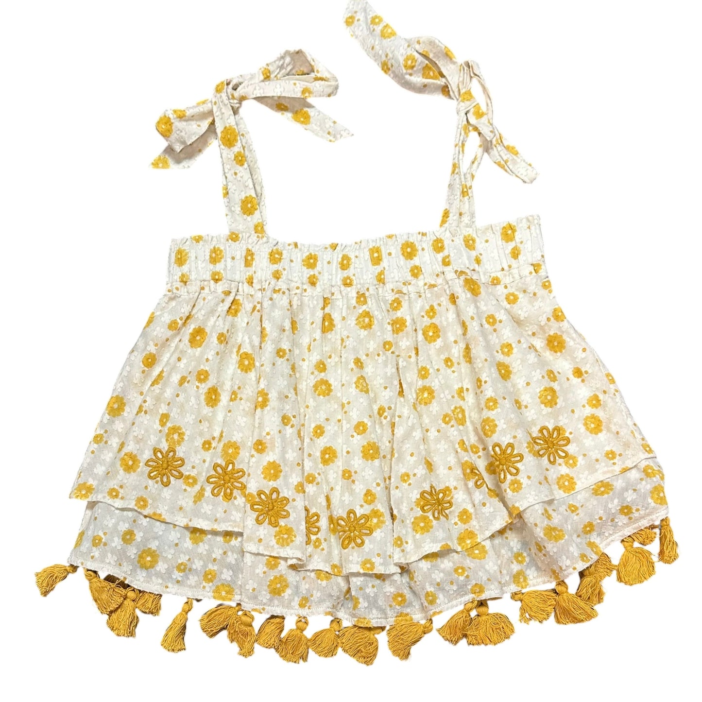 COUSIN EARL BEIGE MUSTARD YELLOW FLORAL BLOUSE 249 SMALL
