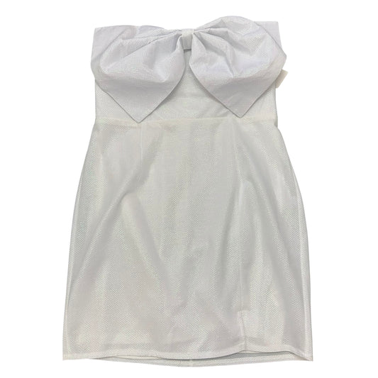 MANIJU WHITE STRAPLESS DRESS IRIDESCENT BOW NWT 278 LARGE
