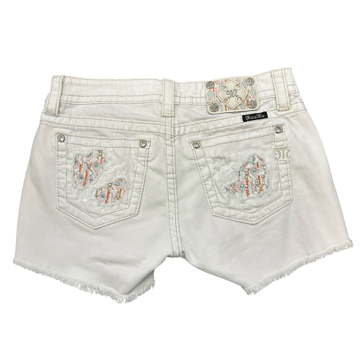 MISS ME WHITE DENIM SHORTS EMBROIDERED CUT OFF 251 SZ 29