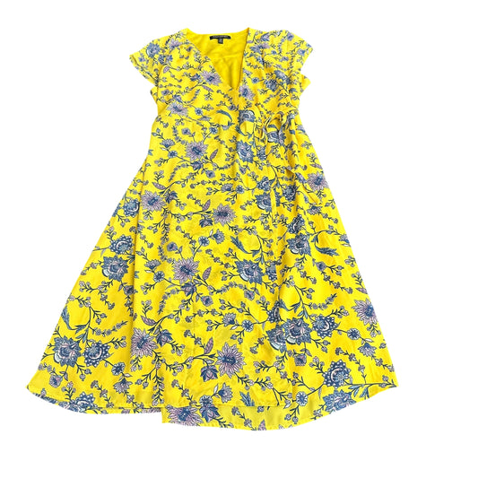 BANANA REPUBLIC YELLOW FLORAL WRAP DRESS 100 SZ 10 PETITE