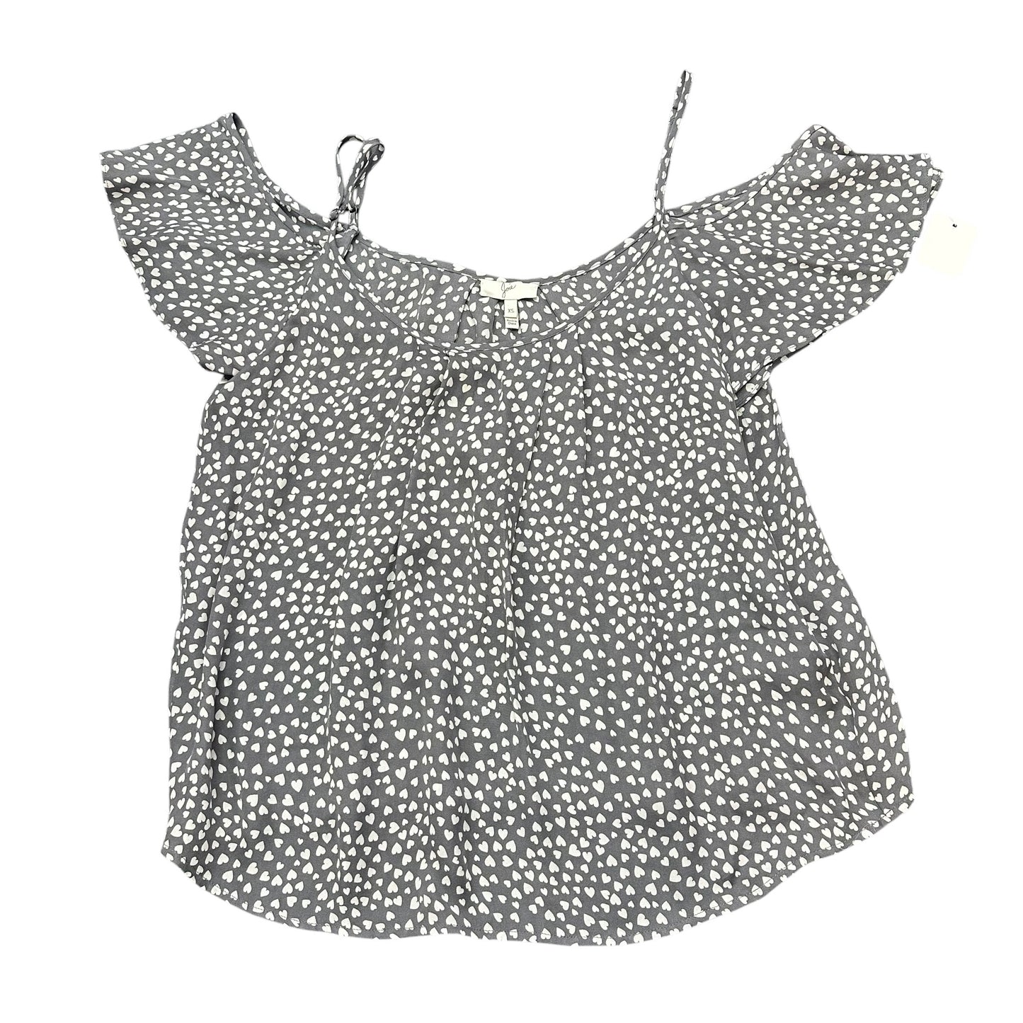 JOIE GRAY WHITE HEART SILK BLOUSE 249 XS