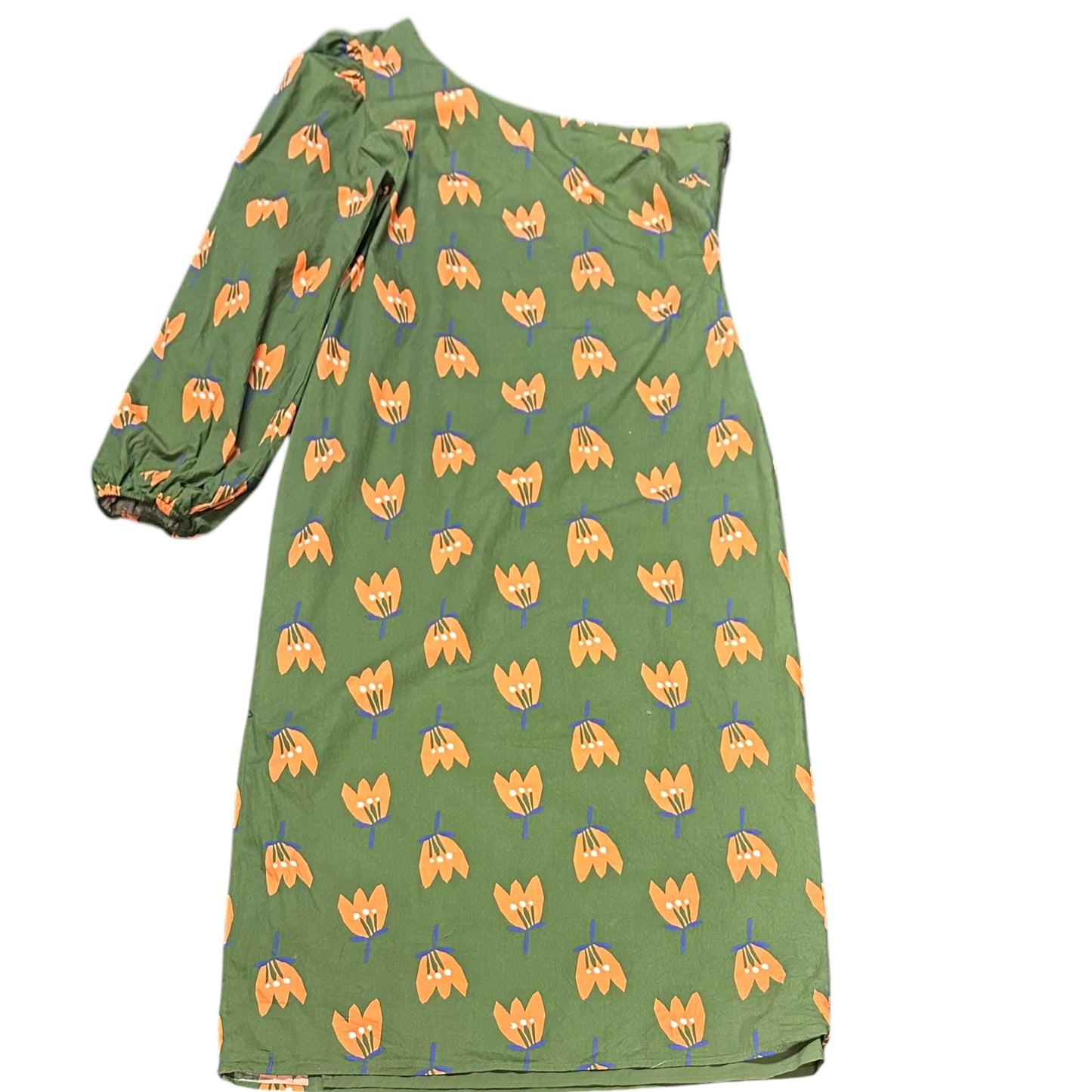 KARLIE ONE SHOULDER GREEN FLORAL MIDI DRESS 288 LARGE