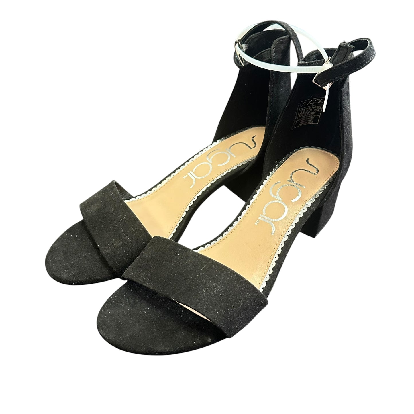 SUGAR BLACK ANKLE STRAP BLOCK HEELS NWOB 219 SZ 10 WIDE