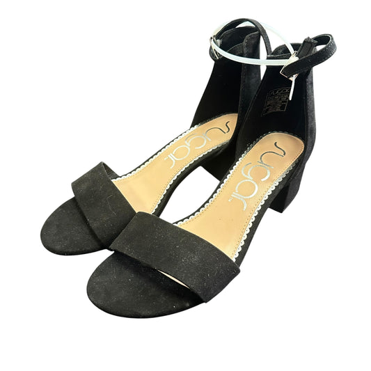 SUGAR BLACK ANKLE STRAP BLOCK HEELS NWOB 219 SZ 10 WIDE