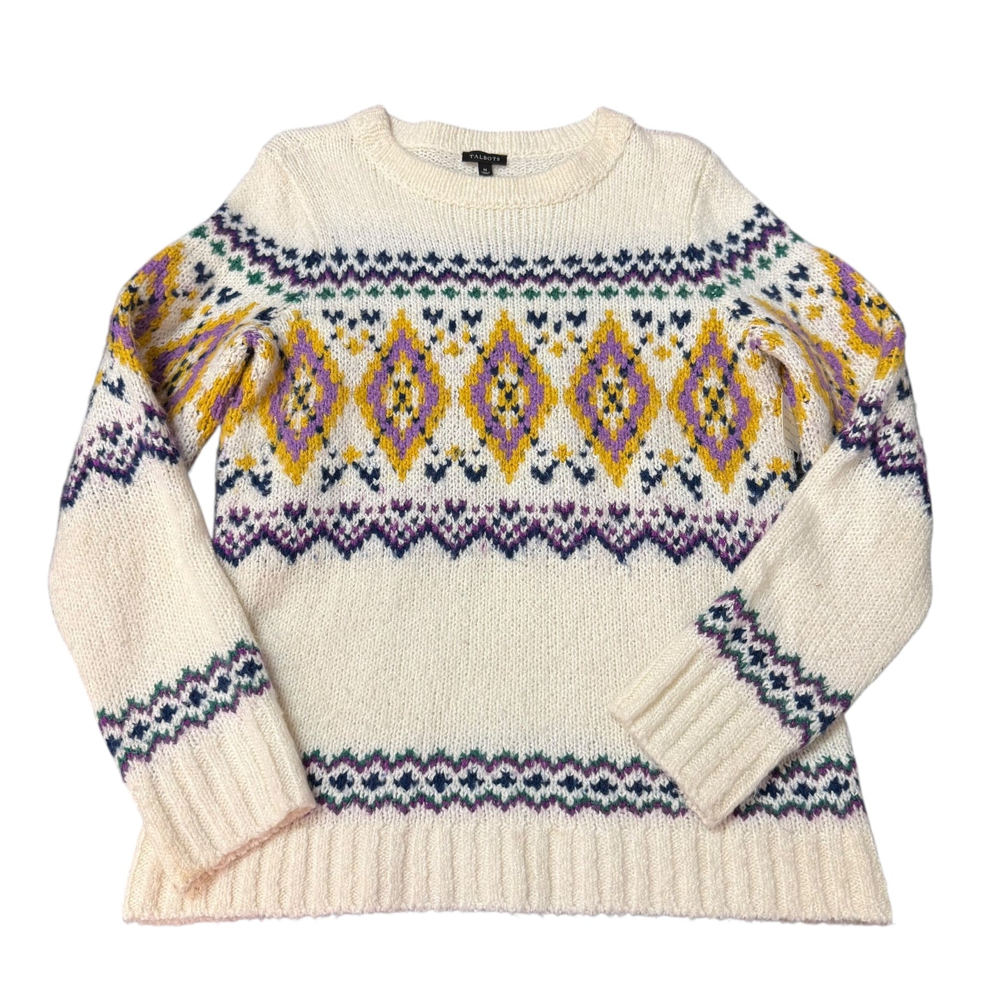 TALBOTS FAIR ISLE ARGYLE CREWNECK SWEATER WOOL BLEND 250 MEDIUM