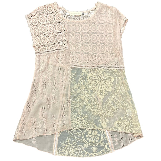 4 LOVE AND LIBERTY LIGHT PINK BEIGE LACE 100% SILK BLOUSE JOHNNY WAS 255 SMALL